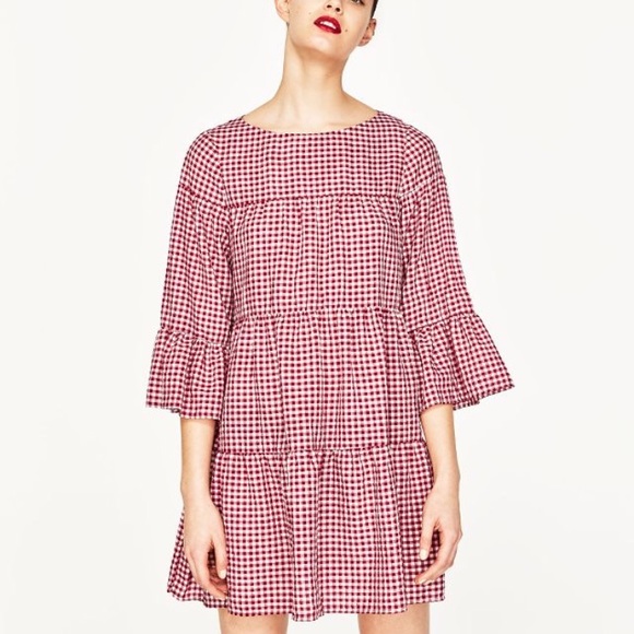 zara red gingham dress